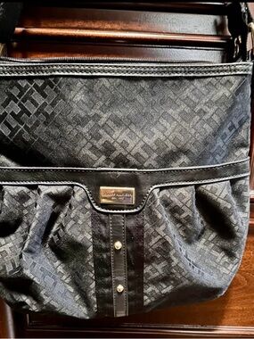Vintage Tommy Hilfiger Black Monogram Shoulder Bag